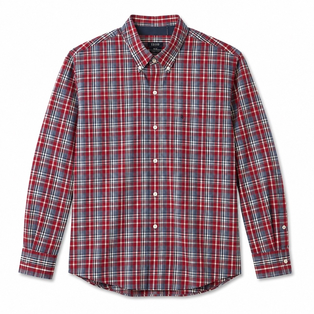 IZOD Premium Essentials Mens XXL Red Blue Plaid Long Sleeve Button Down Shirt